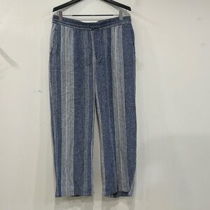 Loose linen striped drawstring pants